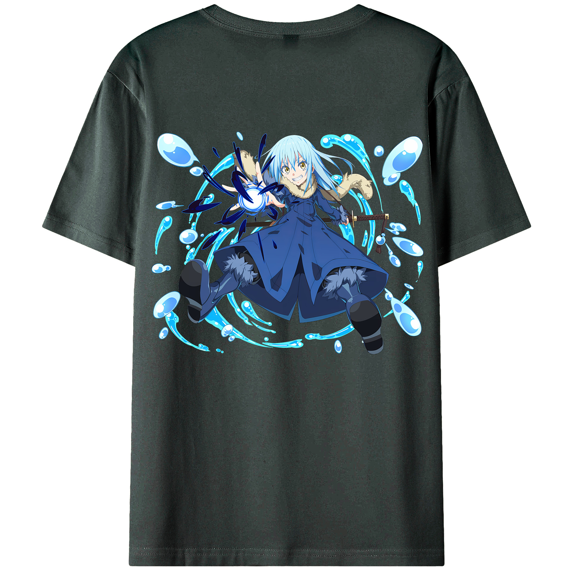 （画像用） 転スラ Regarding Reincarnated to Slime 綿100％ メンズ半袖Tシャツ（バックプリント） 通気性